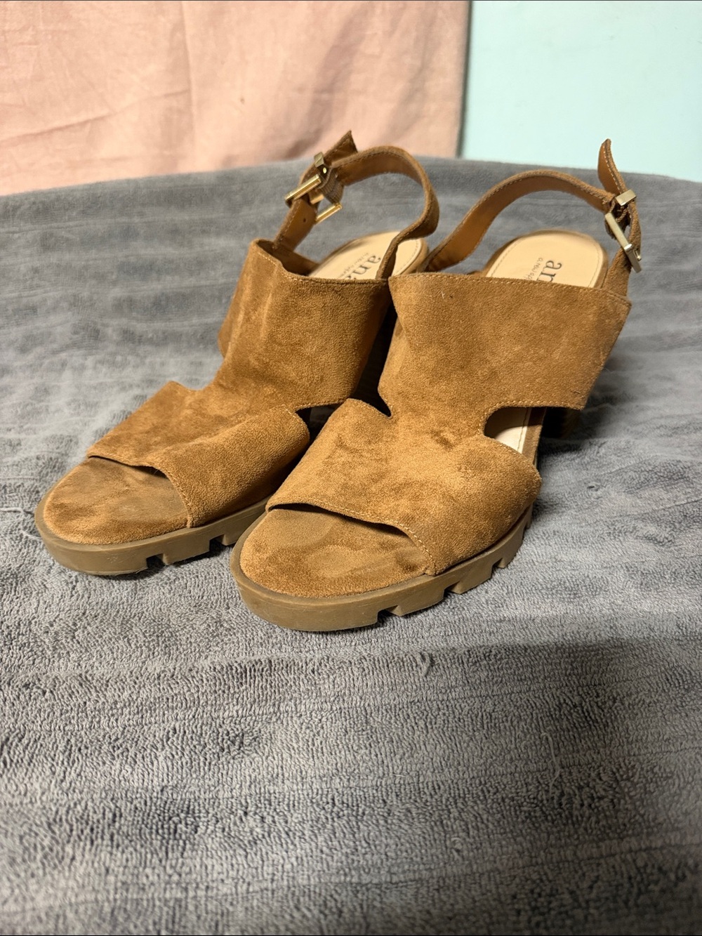 a.n.a Suede Tan Chunky Platform Slingback Sandals